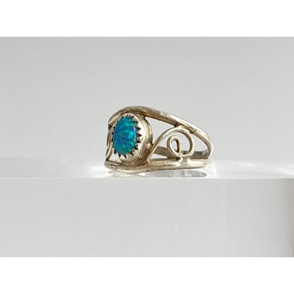 Blue Opal Open Work Southwest Style Sterling Silver 925 Vintage Ring - sz 5.5 - Picture 16 of 16